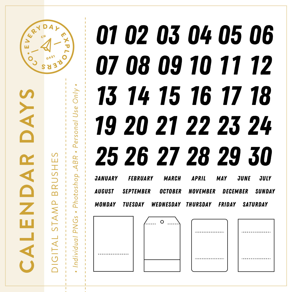 Calendar Days - Digital Stamp Set – Everyday Explorers Co.