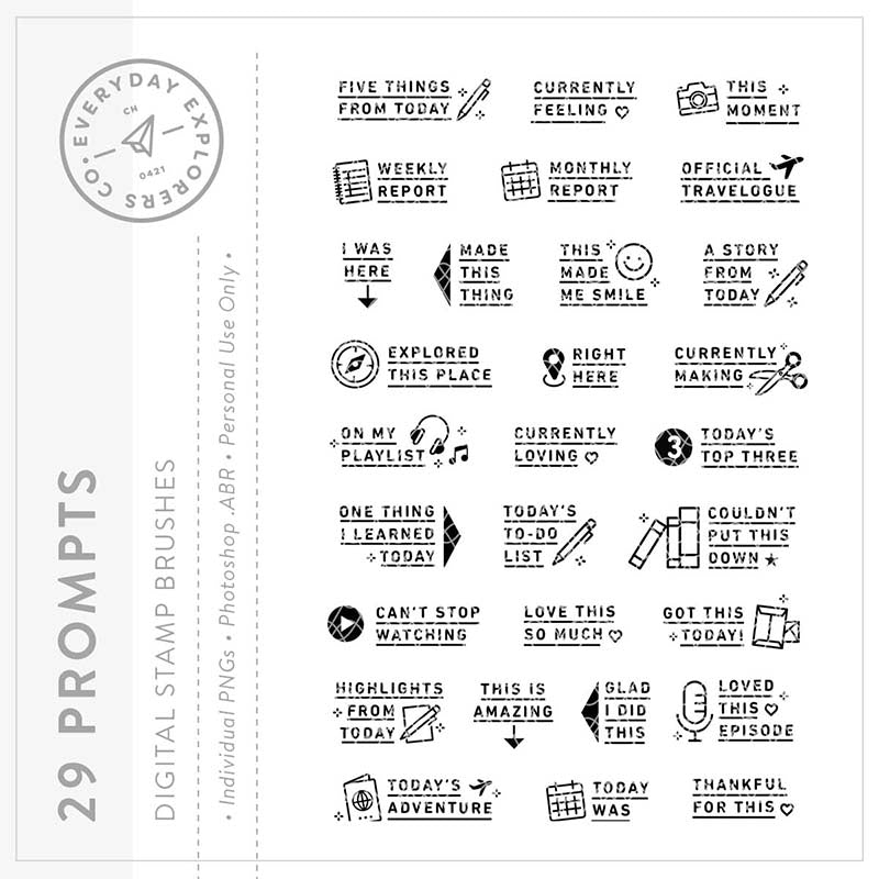 29 Prompts - 4x6 Clear Stamp Set – Everyday Explorers Co.