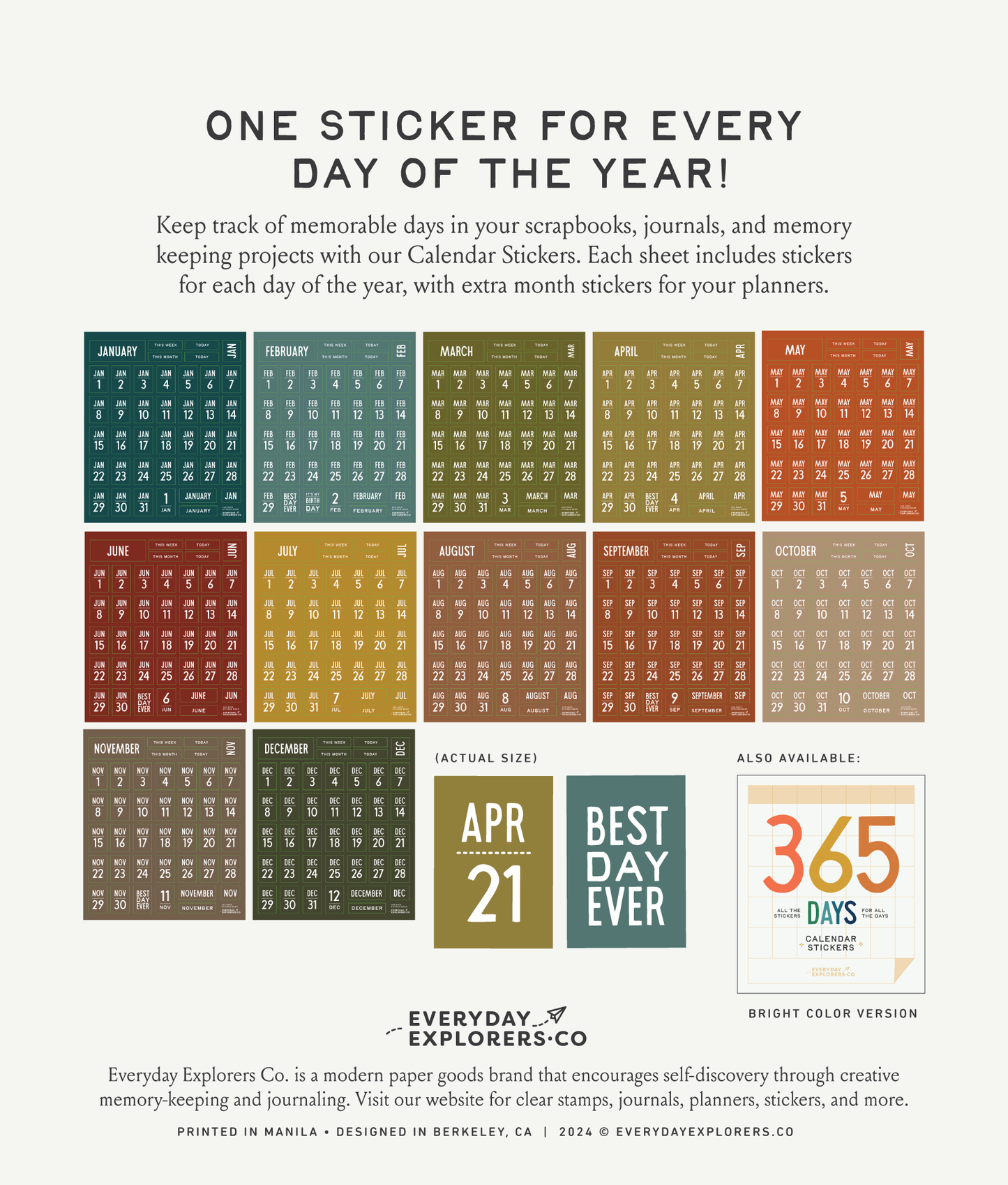 365 Days - Calendar Sticker Book (Neutral Colors)