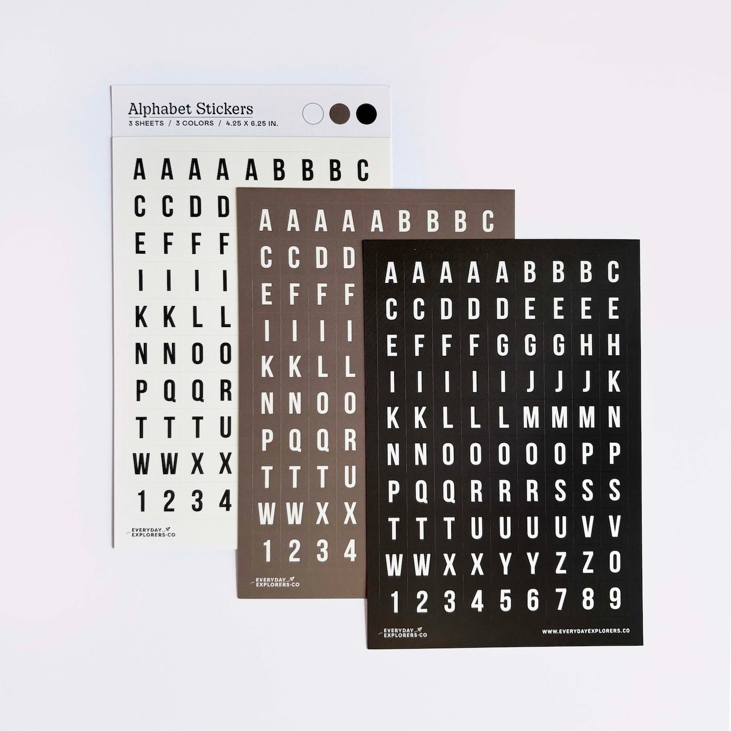 Monochrome - Set of 3 Alphabet Sticker Sheets – Everyday Explorers Co.