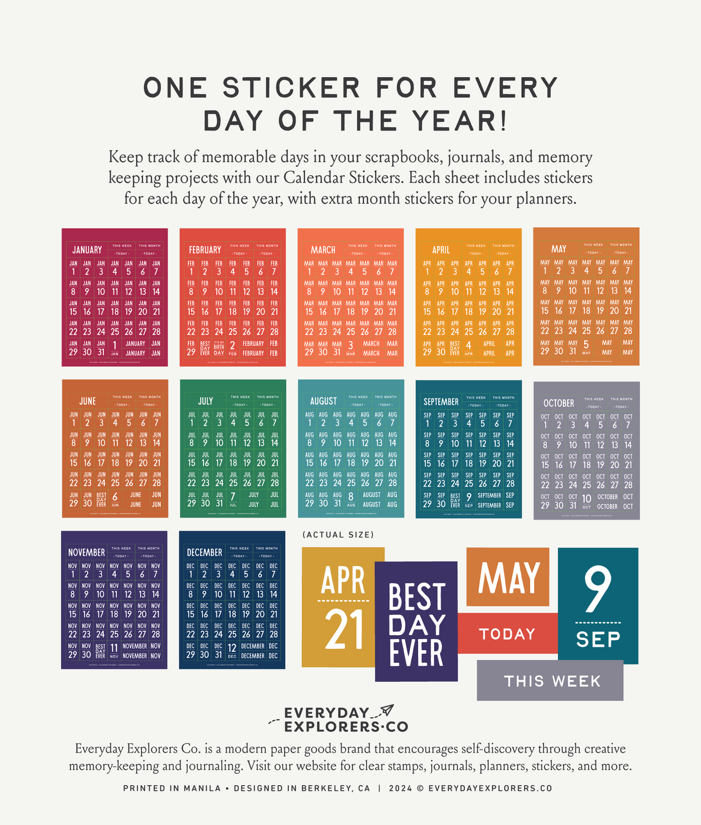 365 Days - Calendar Sticker Book (Bright Colors)
