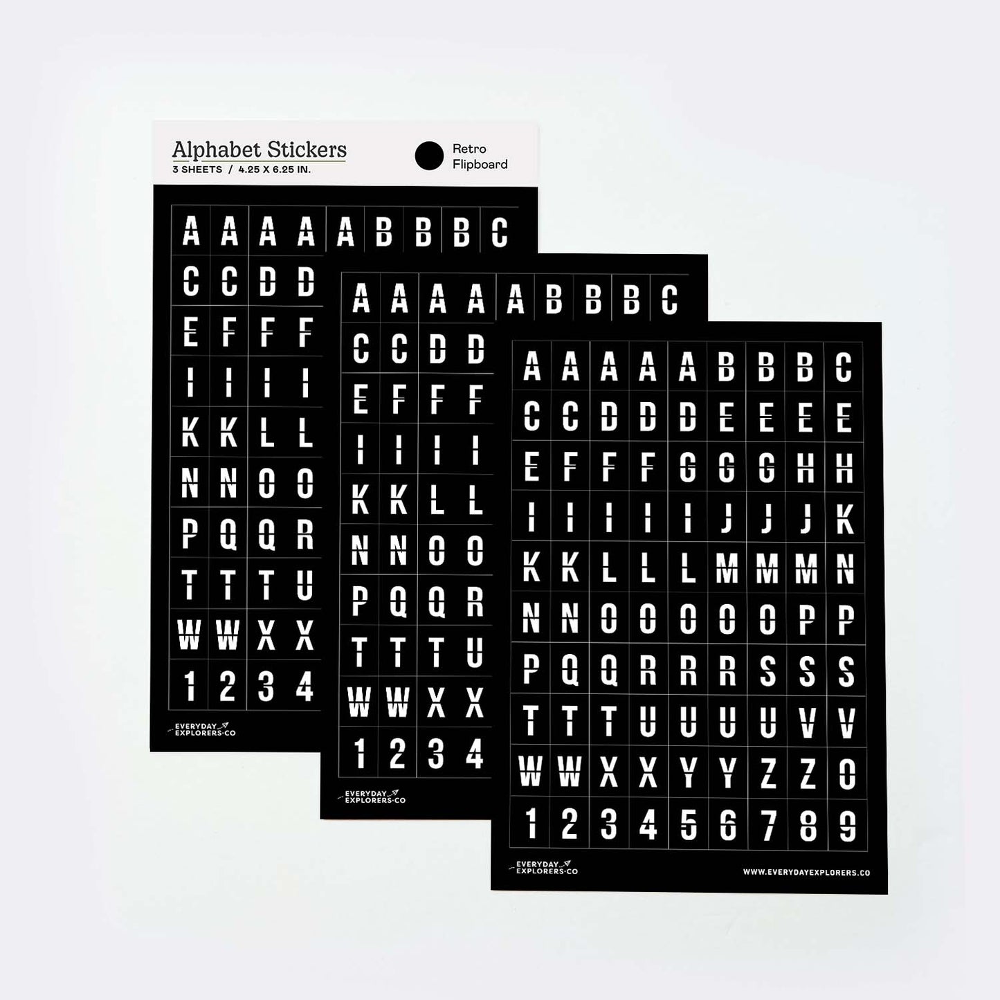 Retro Flipboard - Set of 3 Alphabet Sticker Sheets