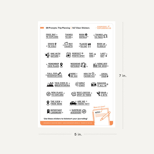 Trip Planning - 5x7 Clear Sticker Sheet