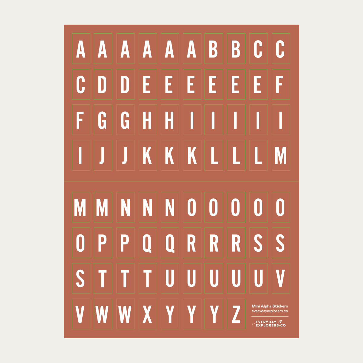 6x8 Alphabet Sticker Sheet - Rust
