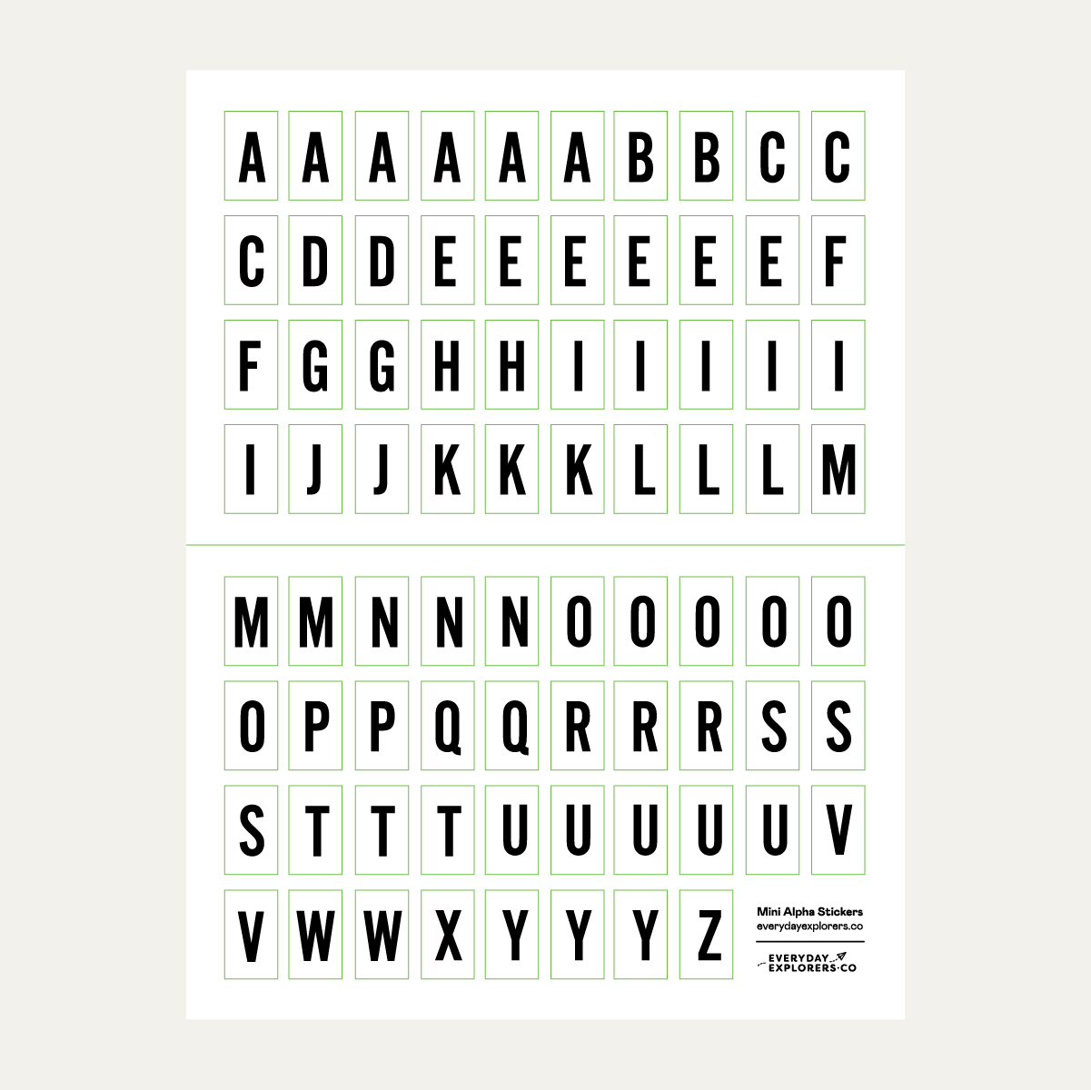 6x8 Alphabet Sticker Sheet - White