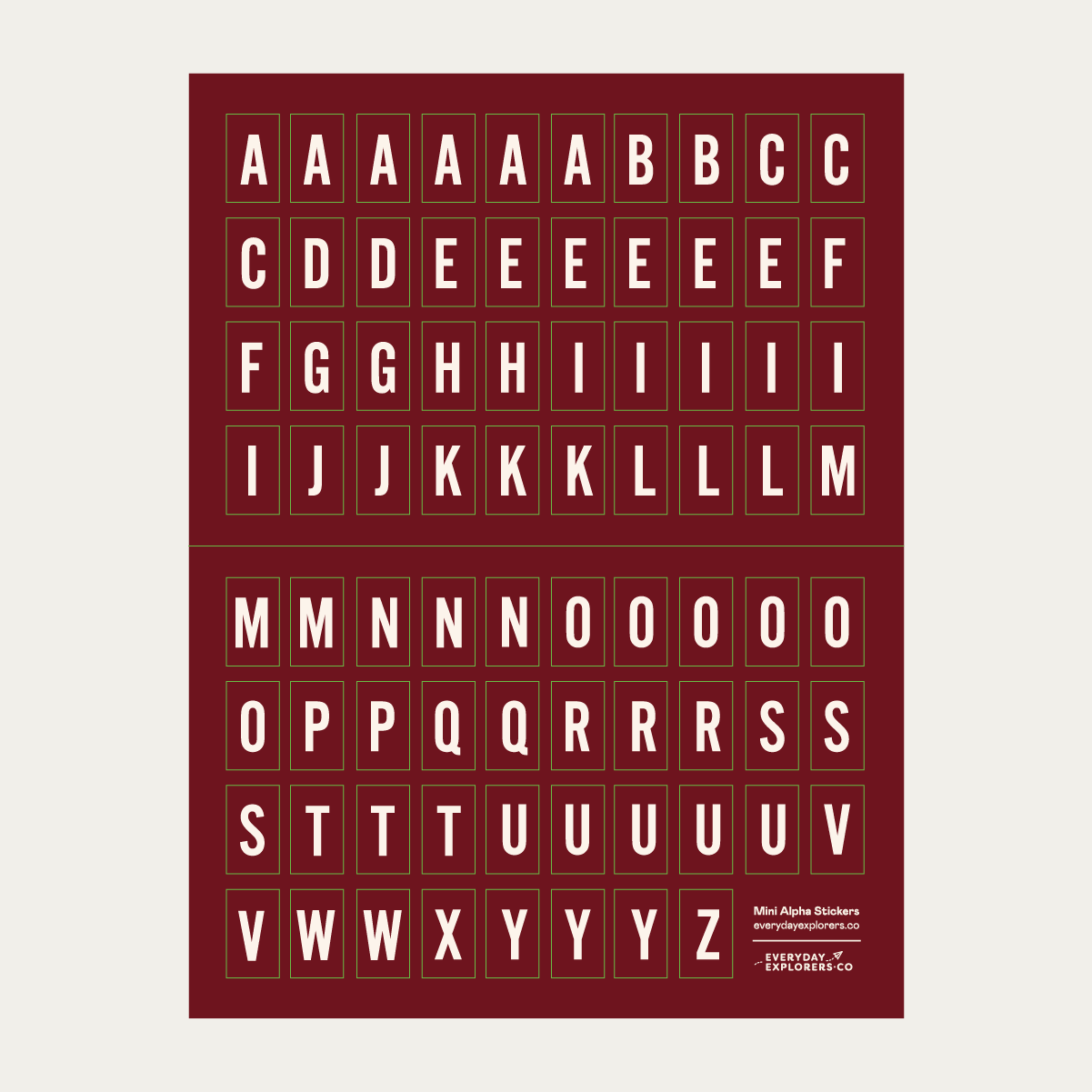 6x8 Alphabet Sticker Sheet - Maroon