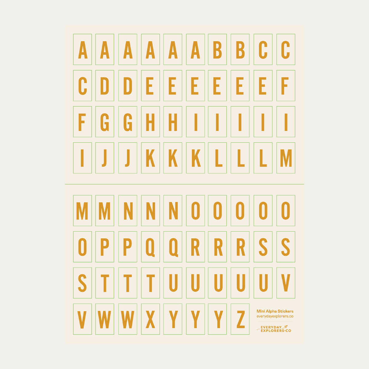 6x8 Alphabet Sticker Sheet - Marigold