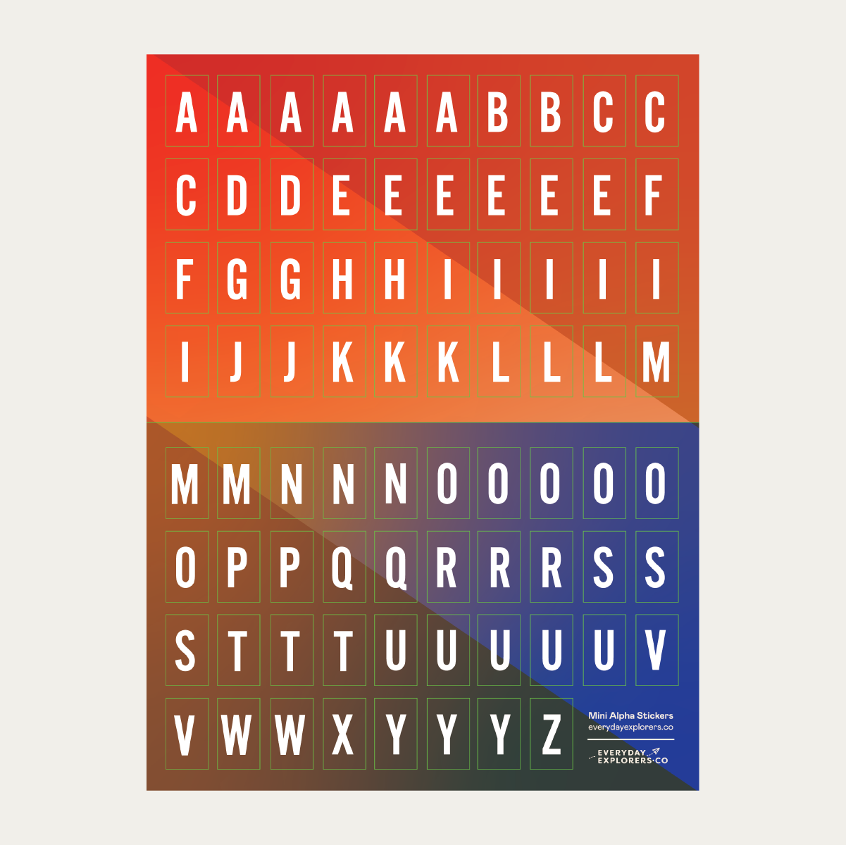 6x8 Alphabet Sticker Sheet - Red & Blue