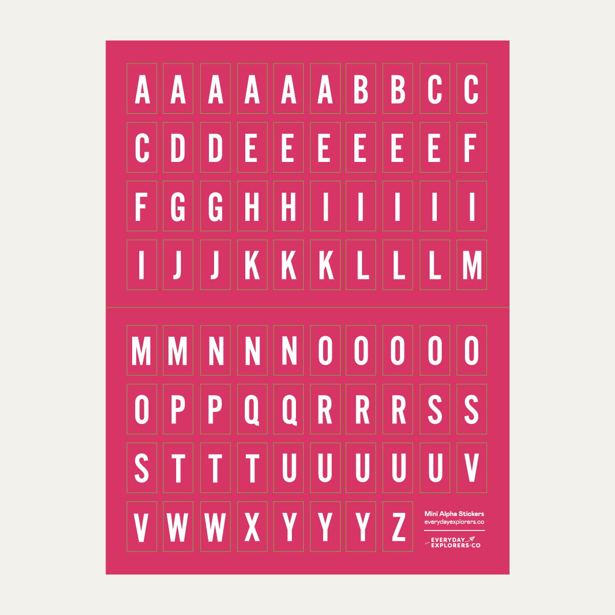 6x8 Alphabet Sticker Sheet - Pink