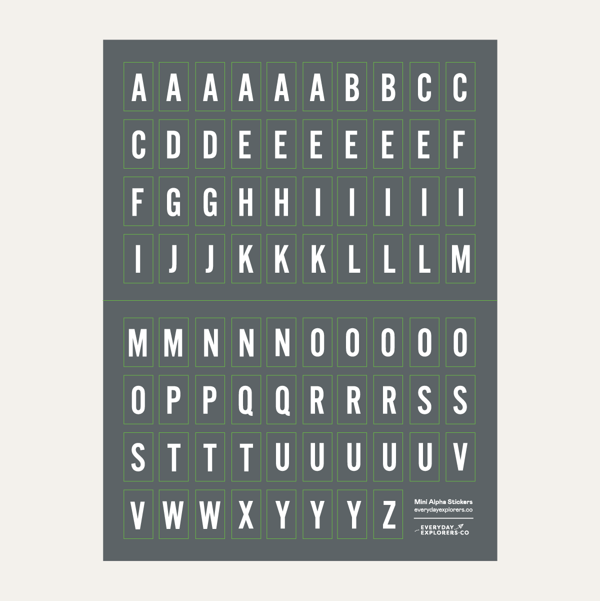 6x8 Alphabet Sticker Sheet - Dark Gray